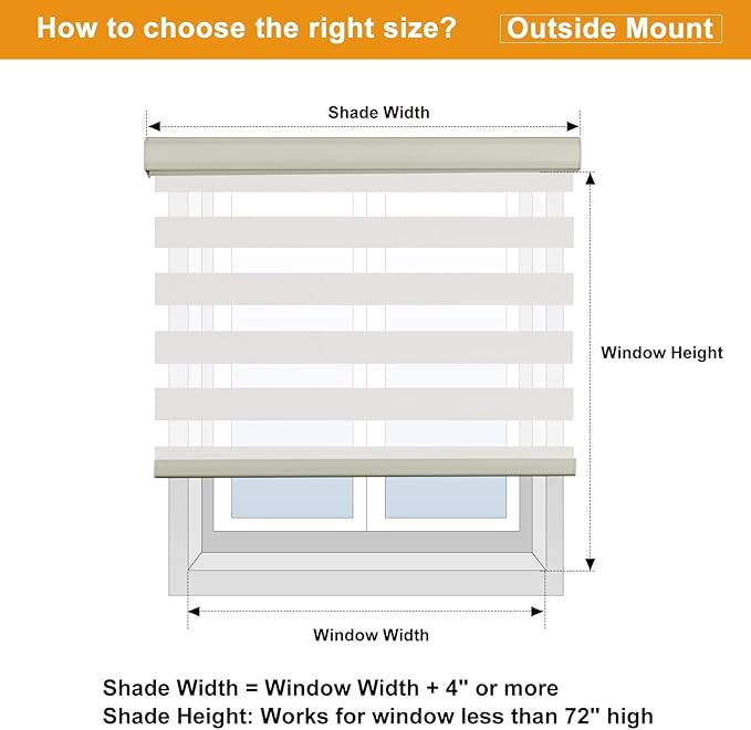 Persilux Cordless Zebra Shades (47" W X 72" H, Cream) Free-Stop Window Shades Dual Layer Light Control for Day and Night, Light Filtering Sheer Blinds for Windows, Easy to Install