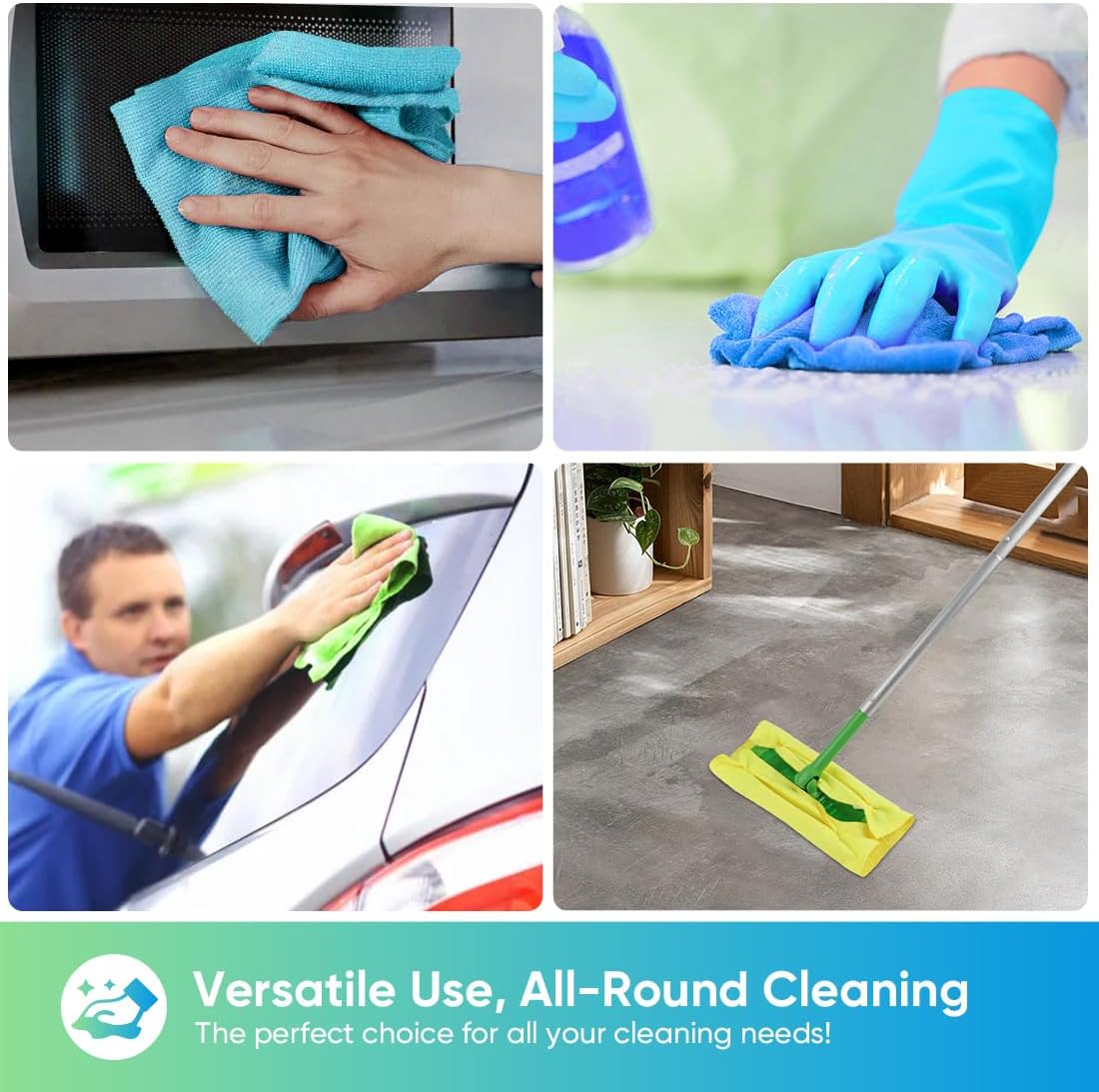 HOMEXCEL Microfiber Cleaning Cloths 100 Pack, Highly Absorbent Microfiber Towels, Lint & Scratch-Free Cleaning Rags for House, Kitchen and Car, Multi-Color Microfiber Towels for Car 11.5 x 11.5 inch