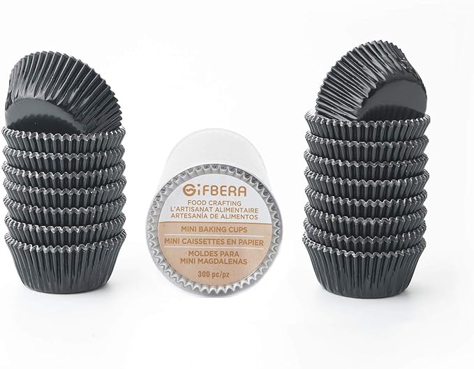 Gifbera Mini Black Foil Cupcake Liners Wrappers Metallic Baking Cups for Baby Shower Holiday Party, 300-Count