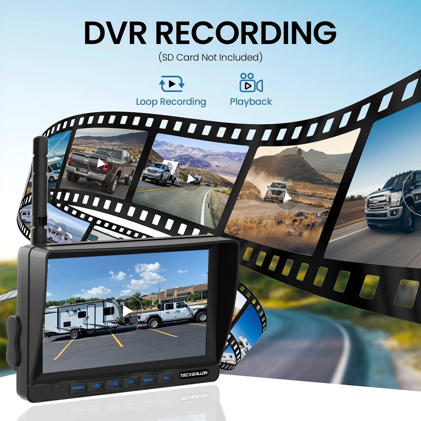 RV Backup Camera, 7'' 1080P Vehicle Backup Cameras with AI Detection, Waterproof Wireless Backup Camera with DVR Recording & Night Vision for Car, Van, SUV, Truck, Trailer