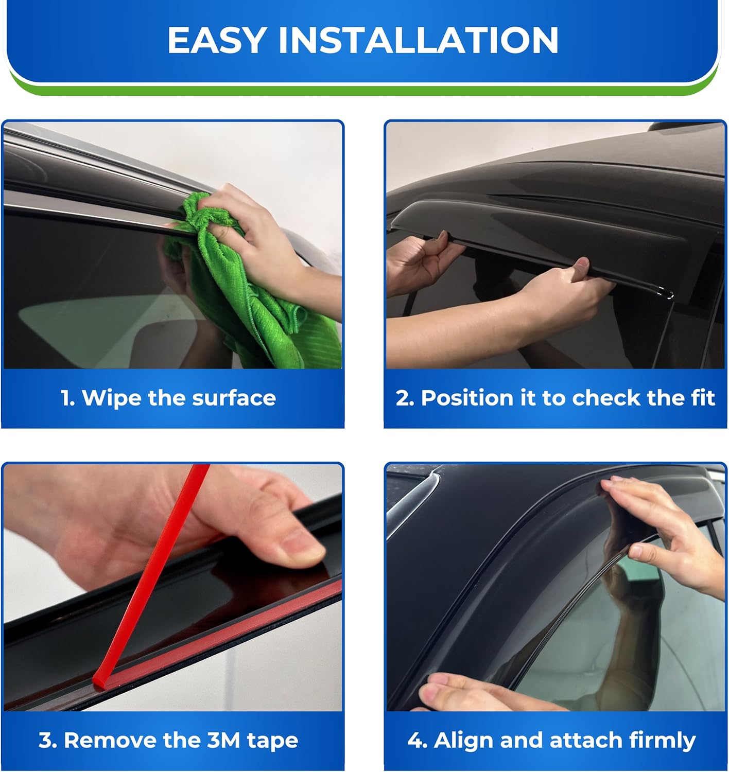 KPY Window Visor Compatible with Ford Fiesta Sedan 2009-2019, 4PC Rain Guard Side Window Vent Deflectors Tape-On Style, 2009 2010 2011 2012 2013 2014 2015 2016 2017 2018 2019 (Sedan Only)