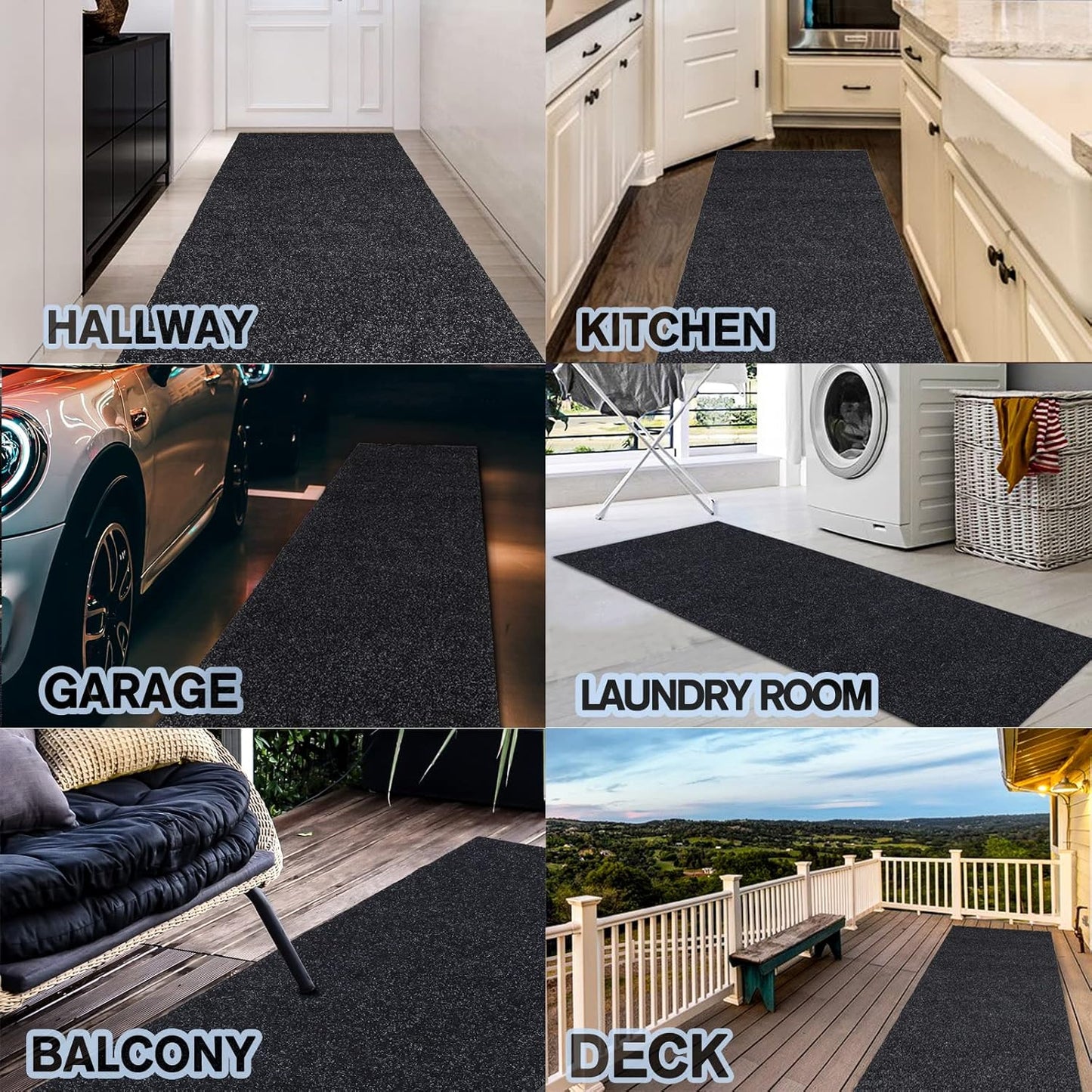 Custom Size Backed Non-Slip Area Rugs Runner, Easy Clean, Waterproof Runner Rugs for Hallway Entryway, Kitchen, Laundry, 2FT x 49FT, Black