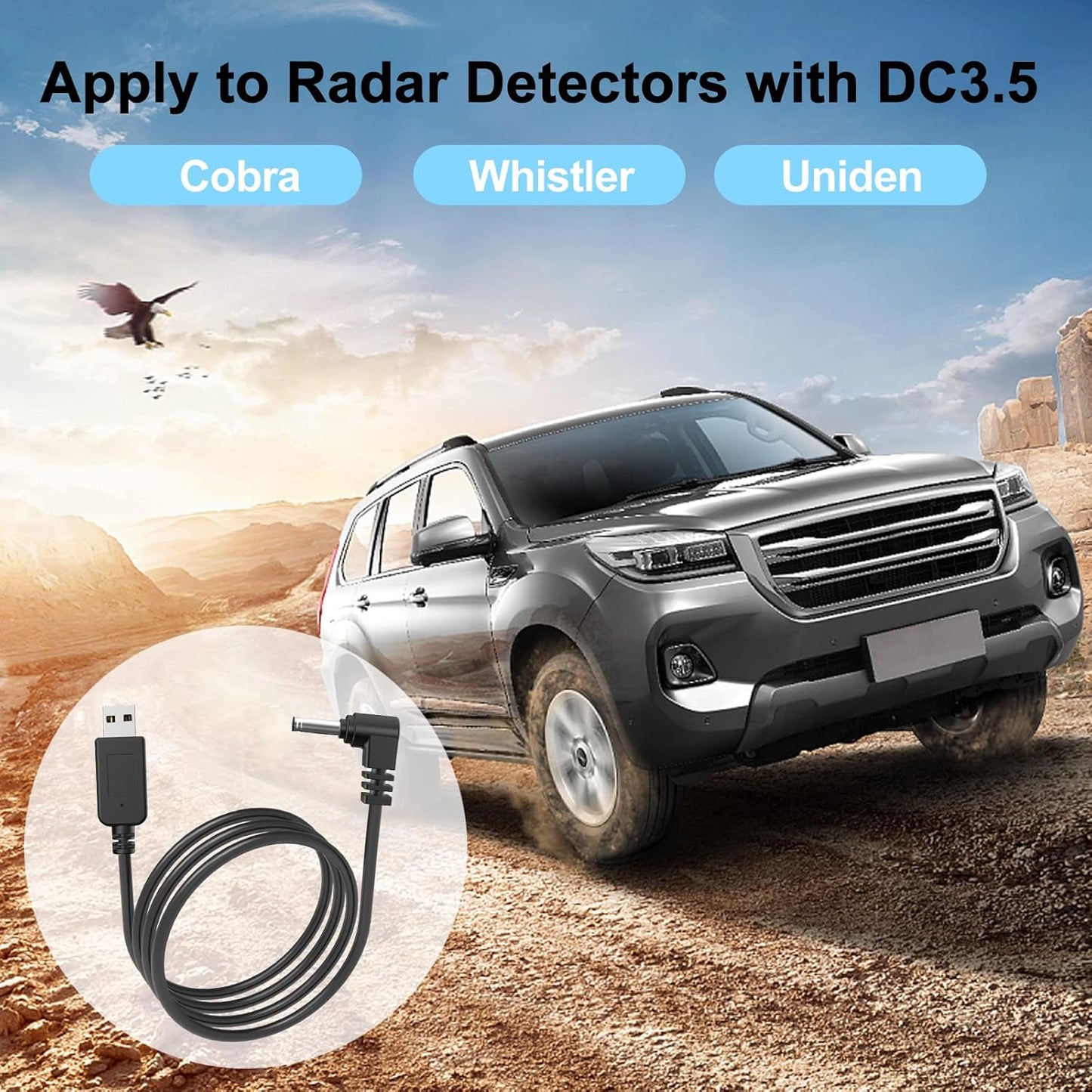 Radar Detector Cable, USB to DC3.5 Plug Cable,for Cobra Whistler Escort Valentine One Uniden Beltronics Radar Detector,Replacement Power Cable for Radar Detectors (DC3.5-6.56ft)