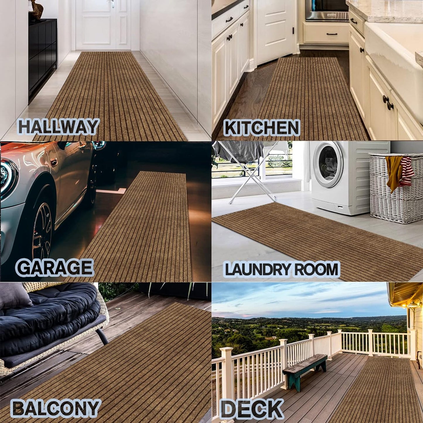 Custom Size Backed Non-Slip Area Rugs Runner, Easy Clean, Waterproof Runner Rugs for Hallway Entryway, Kitchen, Laundry, 3FT x 40FT, Brown Stripe