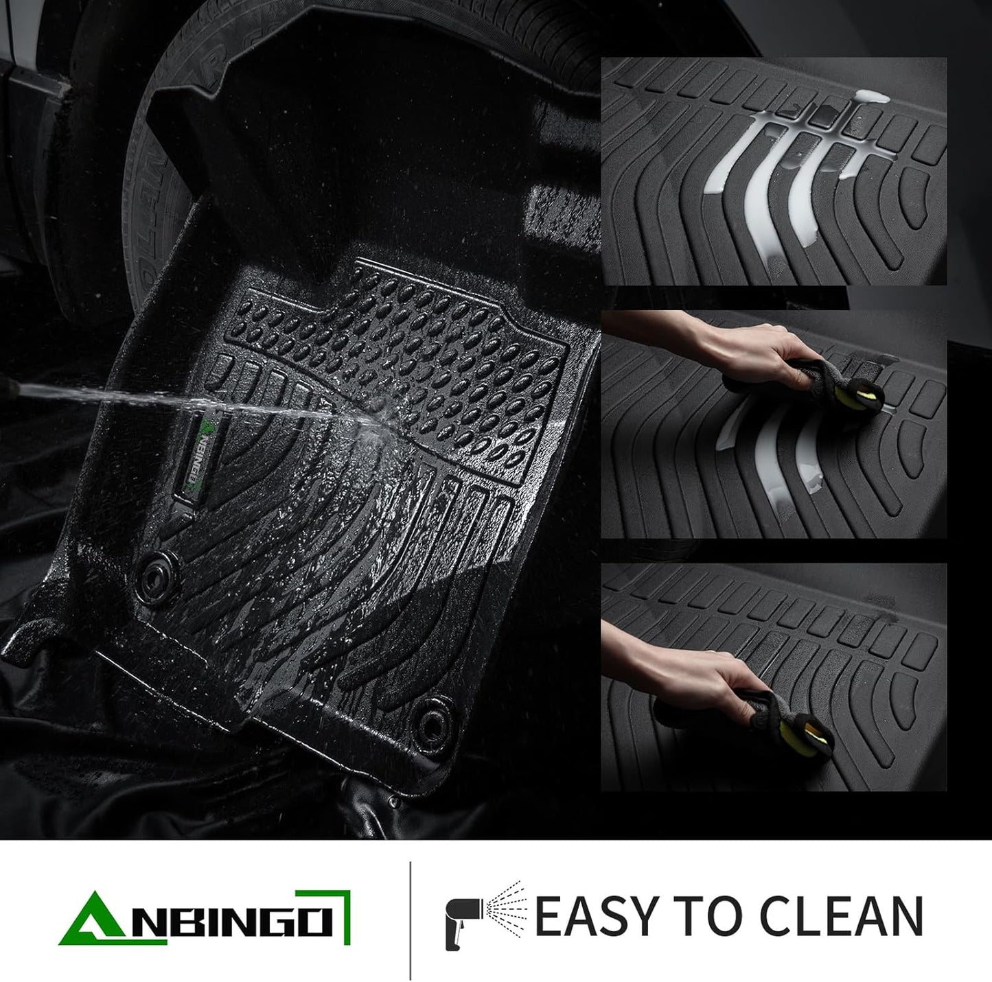 ANBINGO®-Floor Mats Fit for Nissan Frontier 2025 2024 2023 2022 Crew Cab w/ 2nd Row Under-Seat Storage (Not for 2nd with Under Seat Speaker) TPE All Weather Frontier 2025 Accessories Black