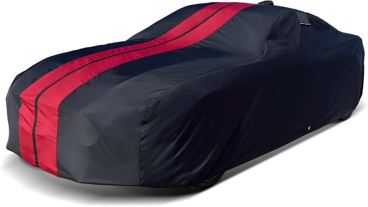 iCarCover Custom Car Cover for Pontiac Lemans (1961-1962) Waterproof All-Weather Rain Snow UV Sun Protector Full Exterior Indoor Outdoor Car Cover (Stripe - Black/Red)