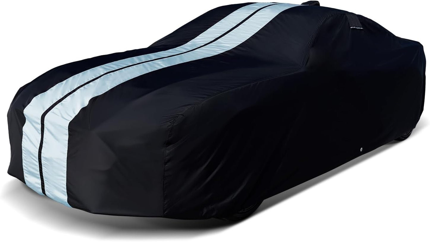 iCarCover Custom Car Cover for Pontiac Executive Wagon (1967-1970) Waterproof All-Weather Rain Snow UV Sun Protector Full Exterior Indoor Outdoor Car Cover (Stripe - Black/Gray)