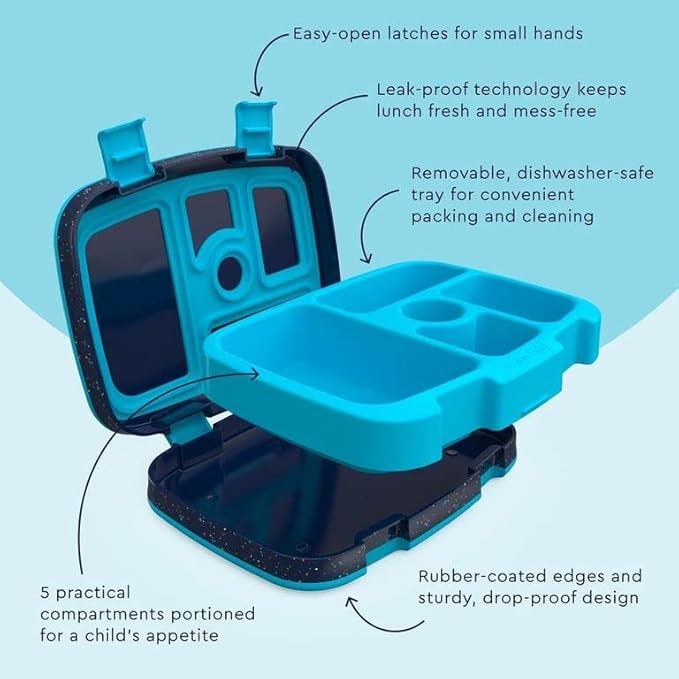 Bentgo Kids 5-Compartment Lunch Box - Confetti Design for School, Ideal for Ages 3-7, Leak-Proof, Drop-Proof, Dishwasher Safe, & Made with PFAS & BPA-Free Materials (Confetti Edition - Abyss Blue)