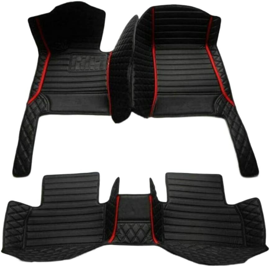 Custom Colors Car Floor Mats Black Pink for 99.9% Sedan SUV Sports， All-Weather Liners Car Floor mat，Luxury Leather Automotive Floor Mats (3D Black Red 1,3D Floor Mats)