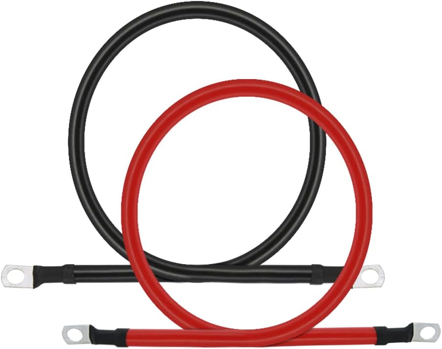 4 AWG Battery Cable 2FT 4 Gauge Pure Copper Battery Inverter Cables with 3/8 in Lugs Both Ends Power Inverter Wire Set for Automotive Solar Power Inverter Marine Boat RV Car Motorcycle (2FT)