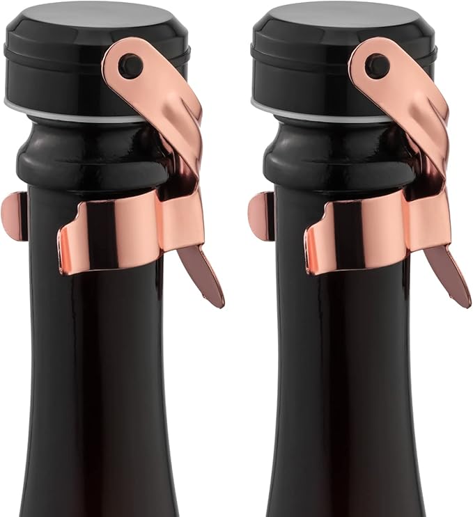 WOTOR Champagne&Wine Bottle Stoppers Stainless Steel with Food Grade Silicone, Leak Proof Keep Fresh Reusable Saver, Cork Suitable for Wine, Champagne, Cava, Prosecco and Sparkling (2 Pack Rosegold）