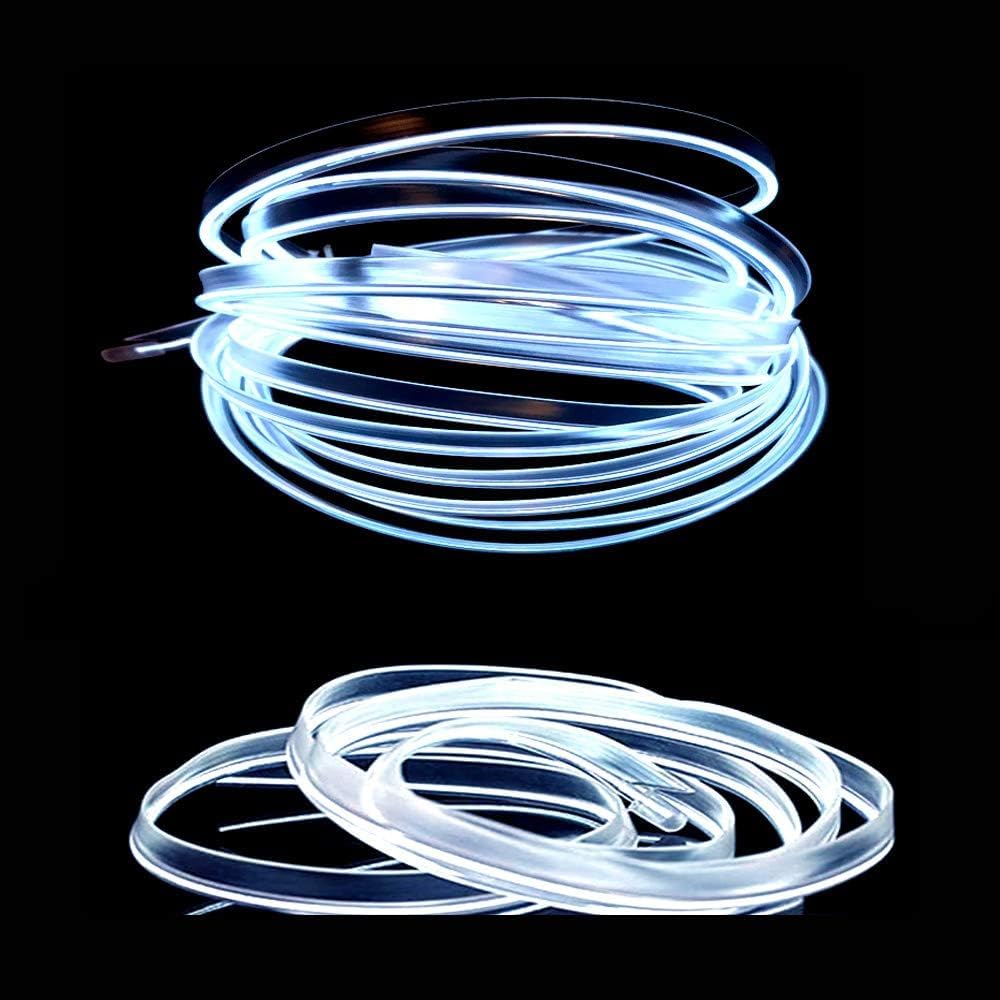 El Wire White Interior Car LED Strip Lights, 5M Neon Wire USB 5V with Fuse Protection for Automotive Interior Decoration, with 6mm Sewing Edge