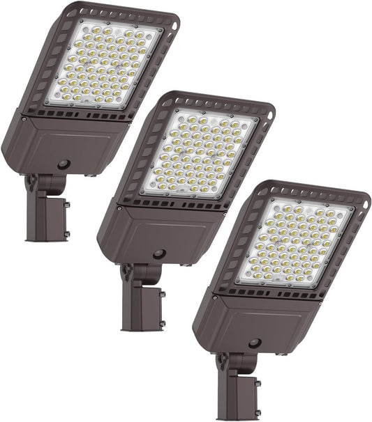 Parking Lot Light 200W 30,000LM Slip Fitter 200 Watt Led Street Pole Light with Dusk-to-Dawn Photocell 5000K 100-277V IP65 Waterproof 3PACK Commercial Area Lighting for Parking Lot, Roadways