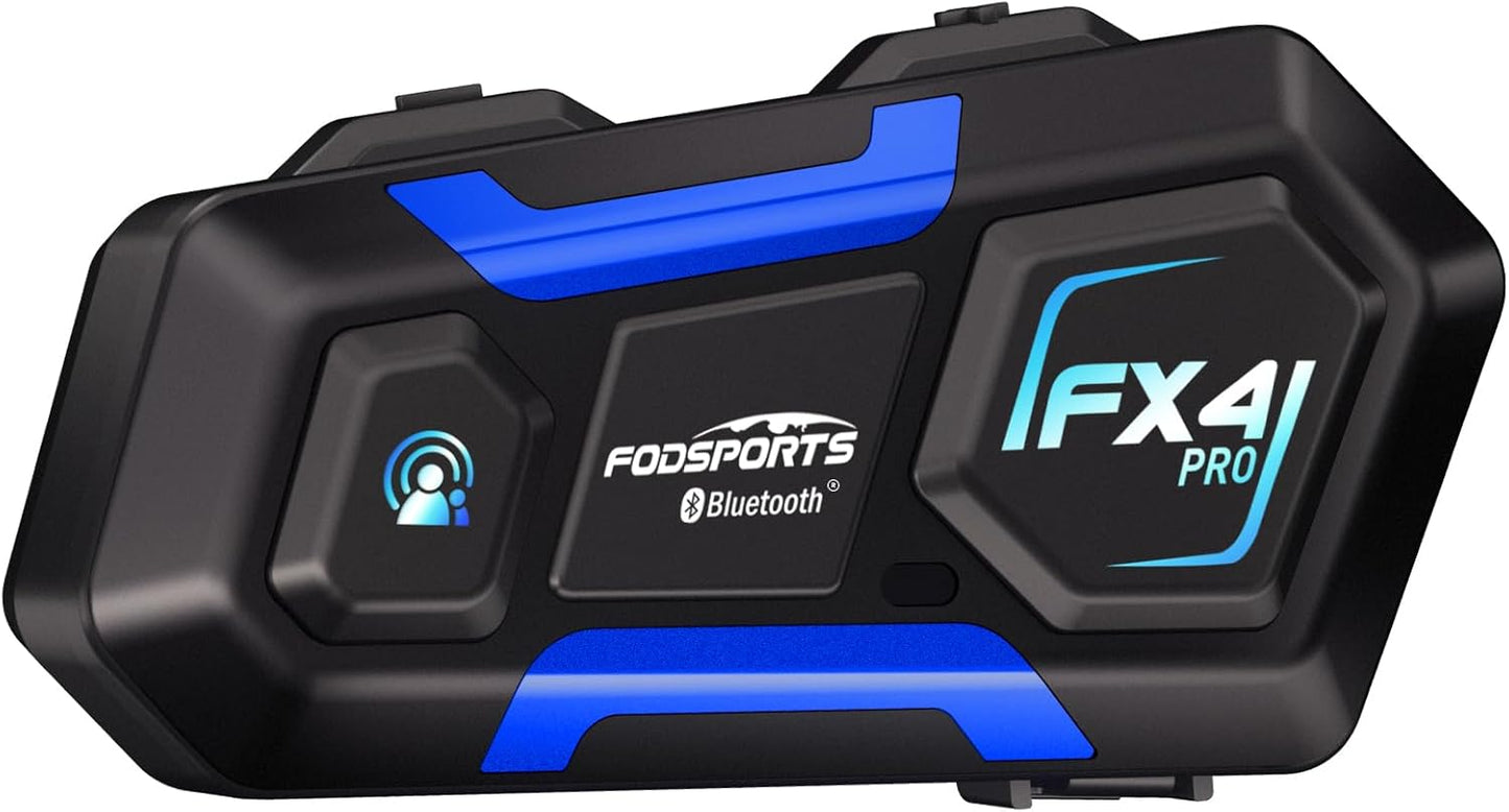 Fodsports Motorcycle Bluetooth Intercom FX4 Pro 1200m Helmet Intercom, 4 Riders Motorcycle Bluetooth Headset, Helmet Communication System FM/Hard &Soft Mic/1Pack
