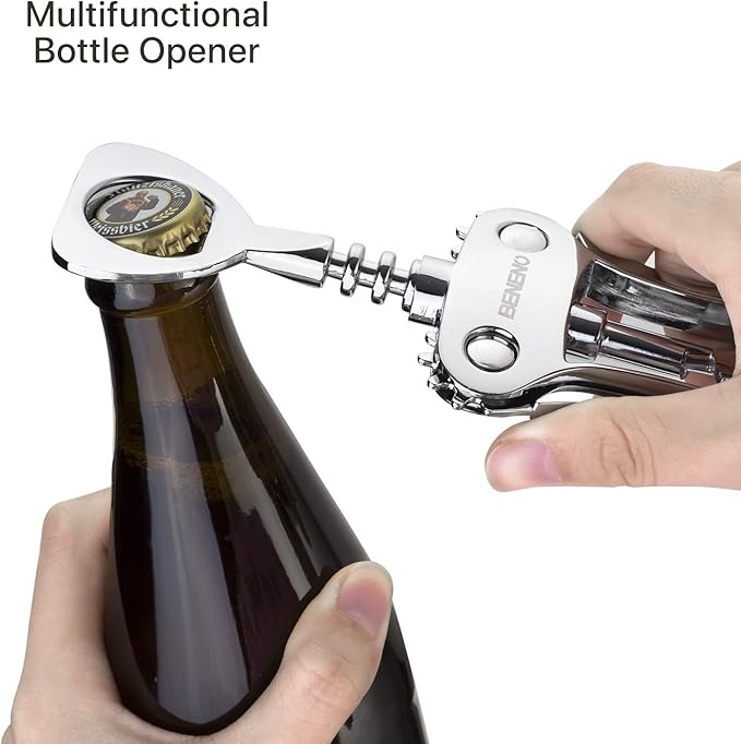 Beneno Wine Opener, Zinc Alloy Premium Wing Corkscrew with Multifunctional Bottles Opener, Sharp Wine Corkscrew with Ergonomic Non-Slip Wing Handle, Upgrade