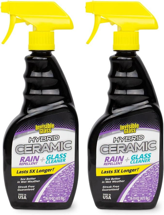 Invisible Glass 92183-2PK Hybrid Ceramic Rain Repellent and Glass Cleaner Cleans and Protects Car Windows and Windshields with Long-Lasting Water-Repellent Si02 Technology, 16 Fl Oz, Pack of 2