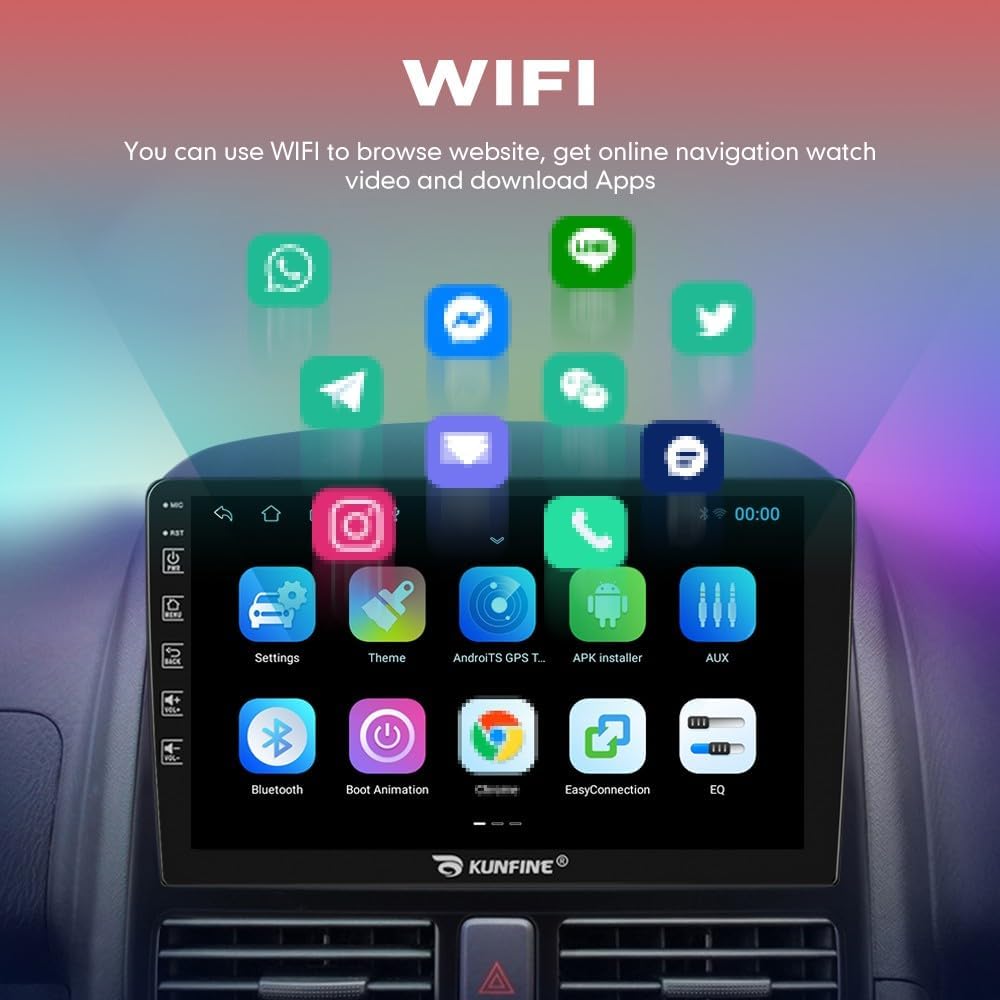 Kunfine Car CarPlay Android Auto Navigation Stereo GPS Radio Reverse Camera Display 9" IPS Touchscreen Headunit Tablet Pad Media Player For Peugeot 301 2013-2022, if Applicable Quad Core 4G+64G Silver