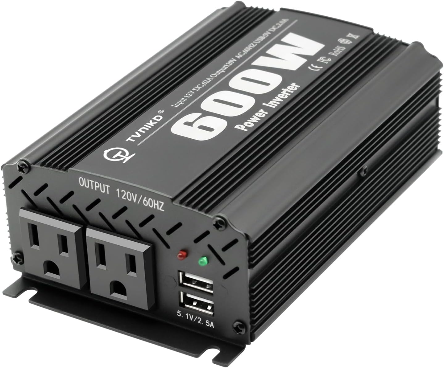 600W Power Inverter DC 12V to AC(2 Outlets) 110V Car Charger Plug Inverter Adapter Converter with 4.2A Dual USB Charging Ports for RV Camping Travel