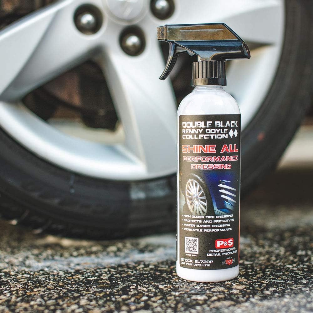 P&S Professional Detail Products Shine All Performance Dressing – High Gloss Tire & Trim Dressing – Water-Based, Interior/Exterior Use on Rubber, Vinyl & Leather – Pro Detail Finish 1 Gallon