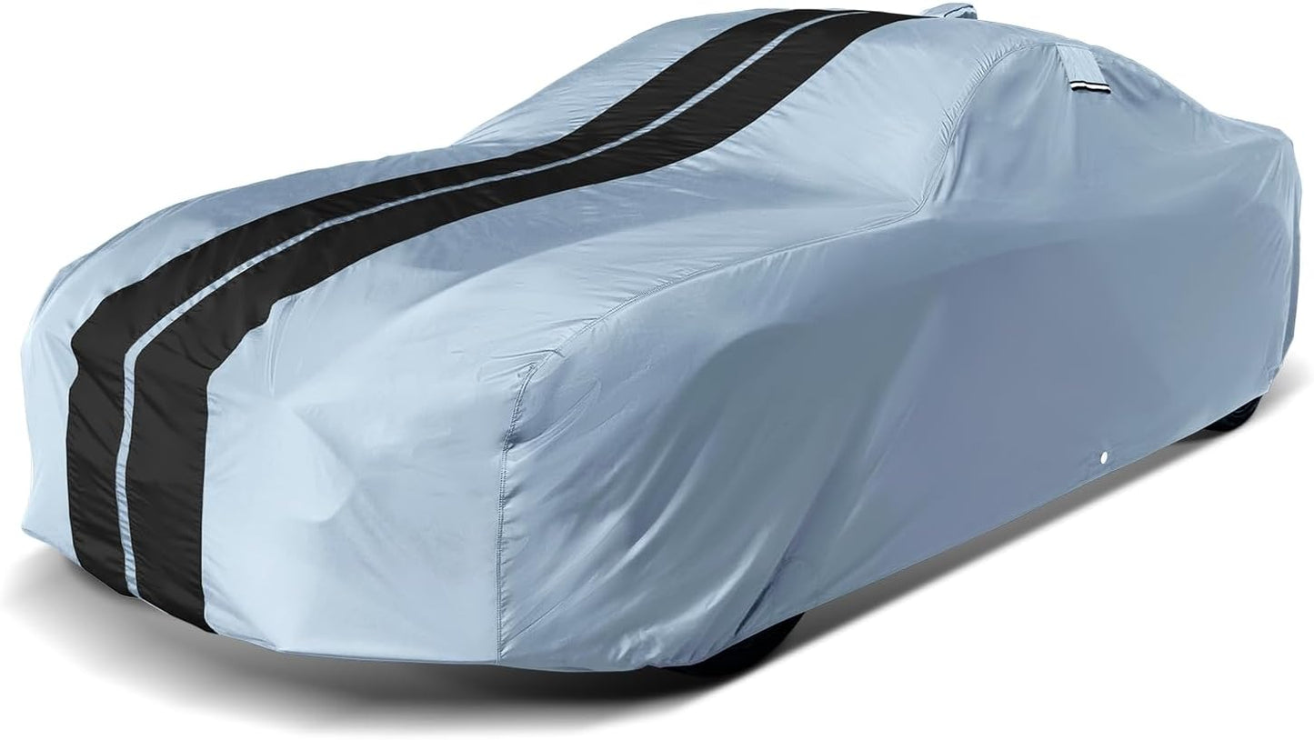 iCarCover Custom Car Cover for Pontiac Bonneville (1977-1981) Waterproof All-Weather Rain Snow UV Sun Protector Full Exterior Indoor Outdoor Car Cover (Stripe - Gray/Black)