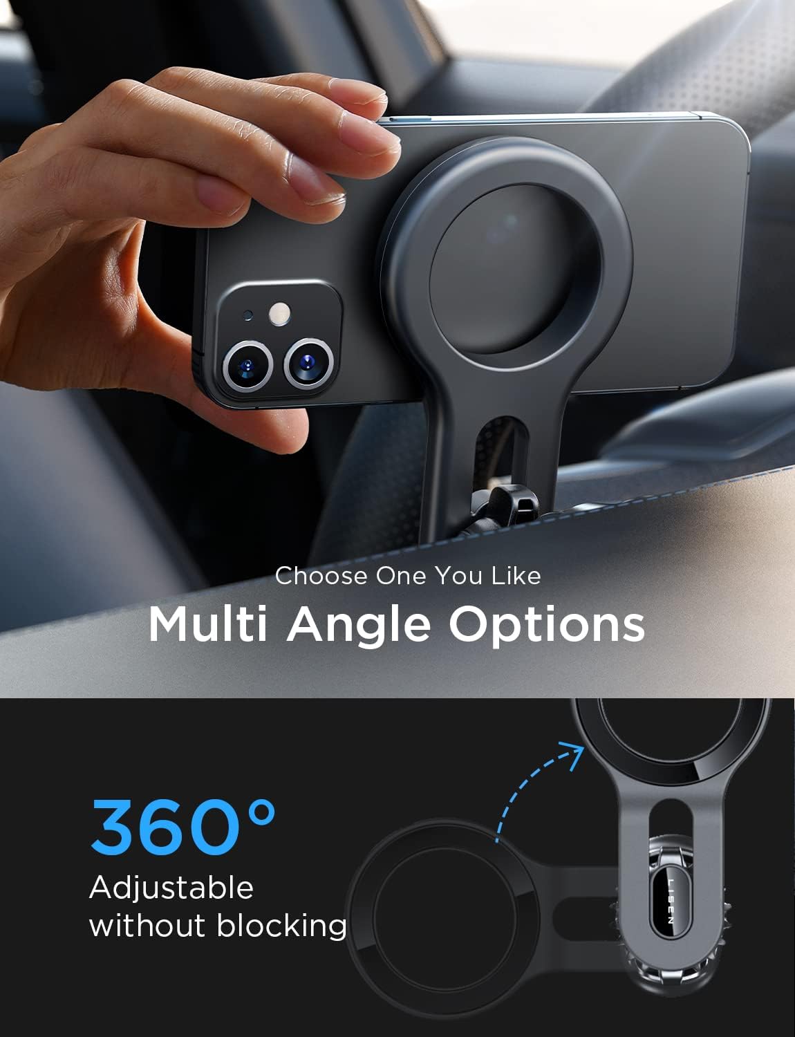 LISEN for iPhone 16 MagSafe Car Mount, [Quick Install] Ultra Magnetic Long Arm Mag Safe Car Phone Holder Vent, Car Accessories Fit for iPhone 16 Pro Max 15 14 13 12 Plus Mini Men Women, Blue
