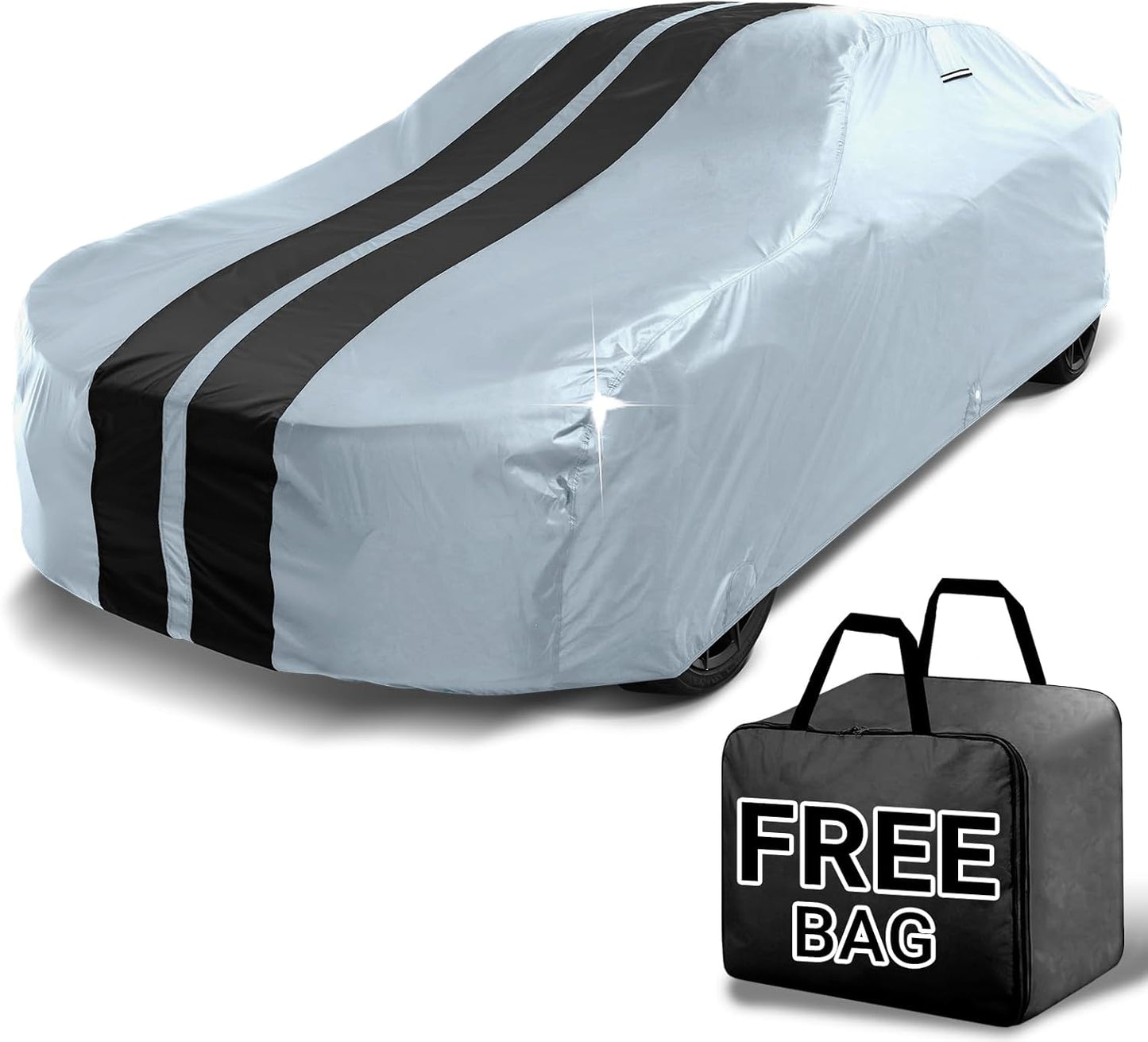 iCarCover Custom Car Cover for Chevy Impala Wagon (1971-1976) Waterproof All Weather Rain Snow UV Sun Protector Full Exterior Indoor Outdoor Car Cover (Stripe - Gray/Black)
