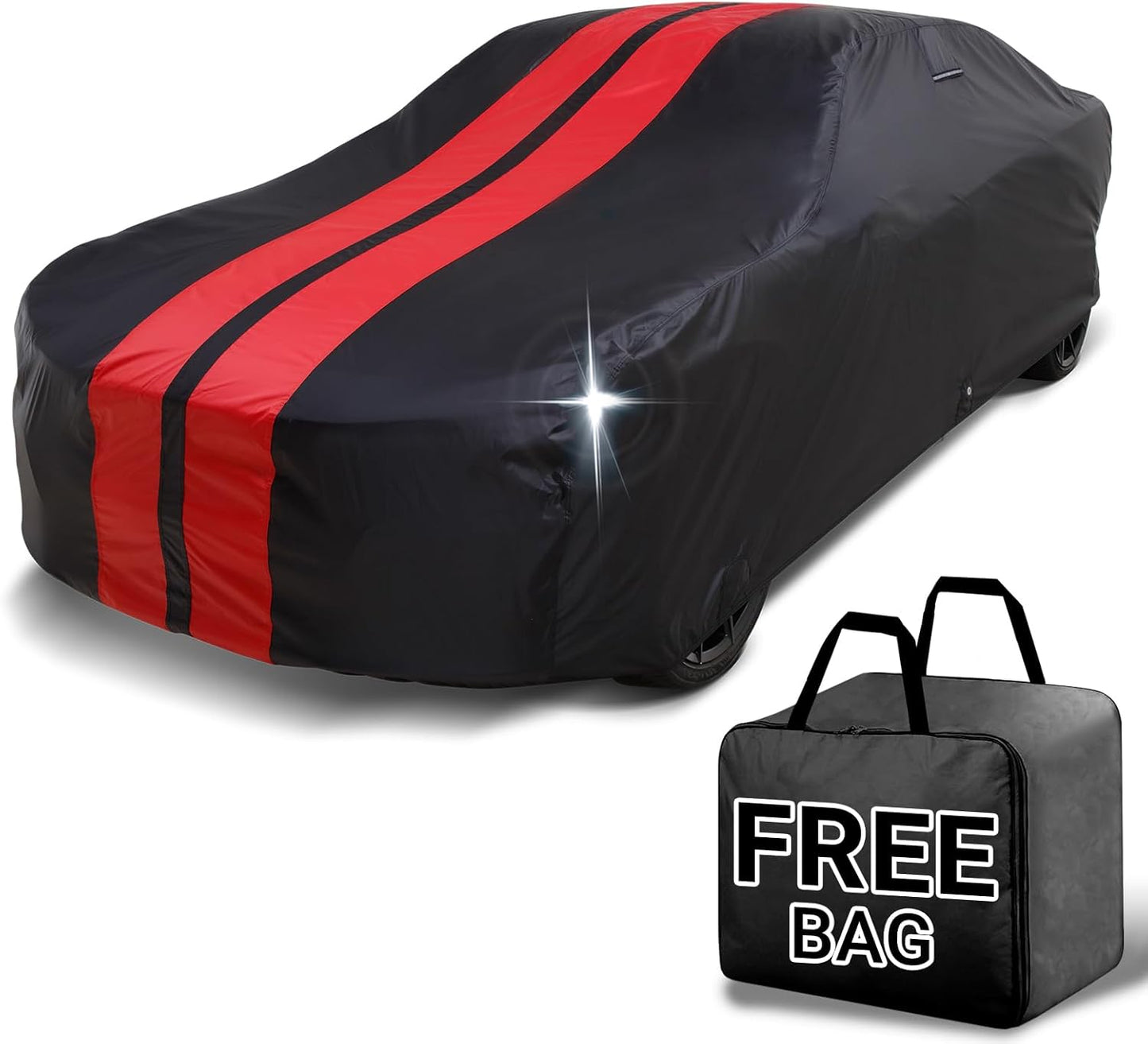 iCarCover Custom Car Cover for Chevy Deluxe Station Wagon (1949-1952) Waterproof All Weather Rain Snow UV Sun Protector Full Exterior Indoor Outdoor Car Cover (Stripe - Black/Red)