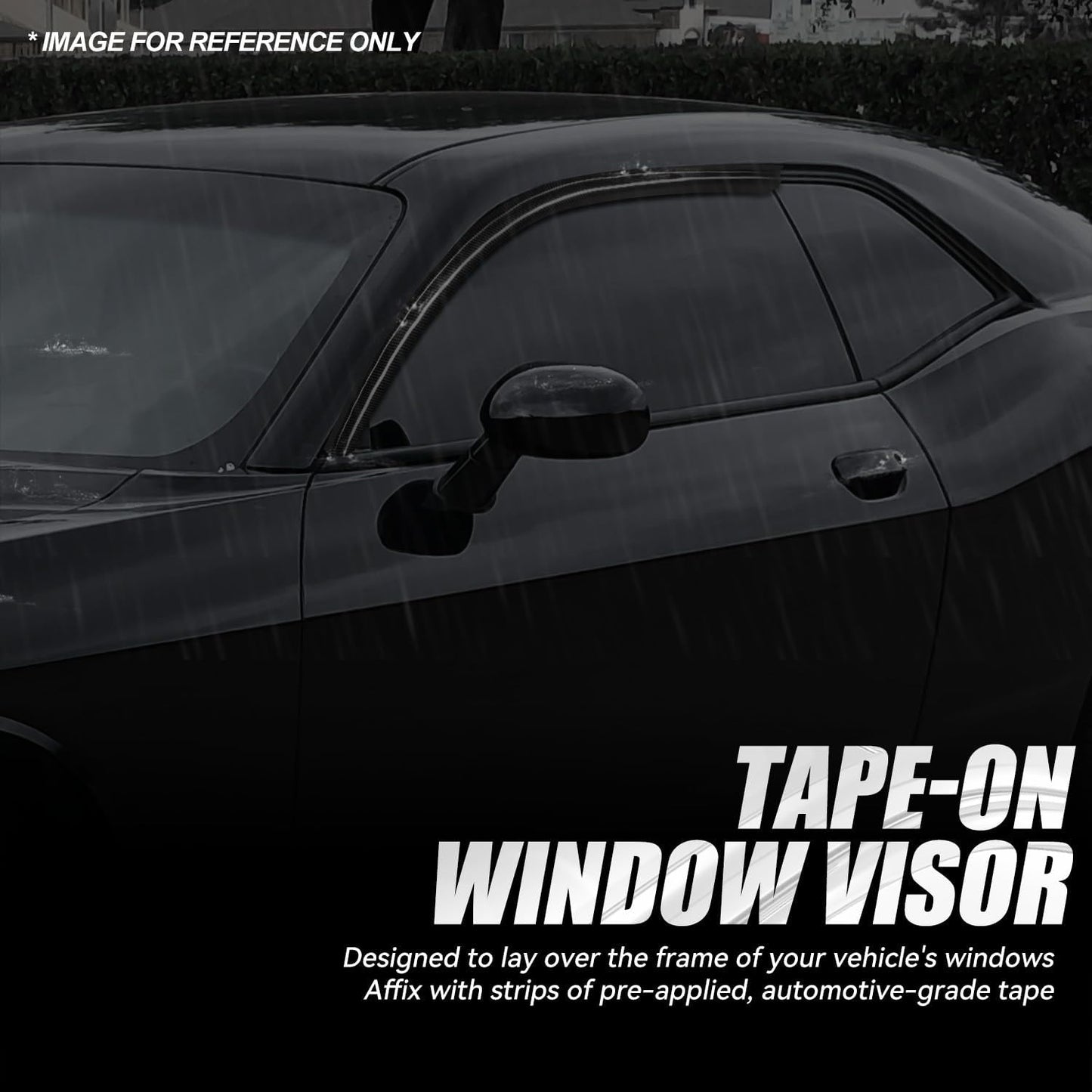 Auto Dynasty 2Pcs Carbon Fiber Pattern Window Visors Compatible with 2008-2018 Dodge Challenger, Tape-On Front Window Deflectors, Glossy Dark Smoke