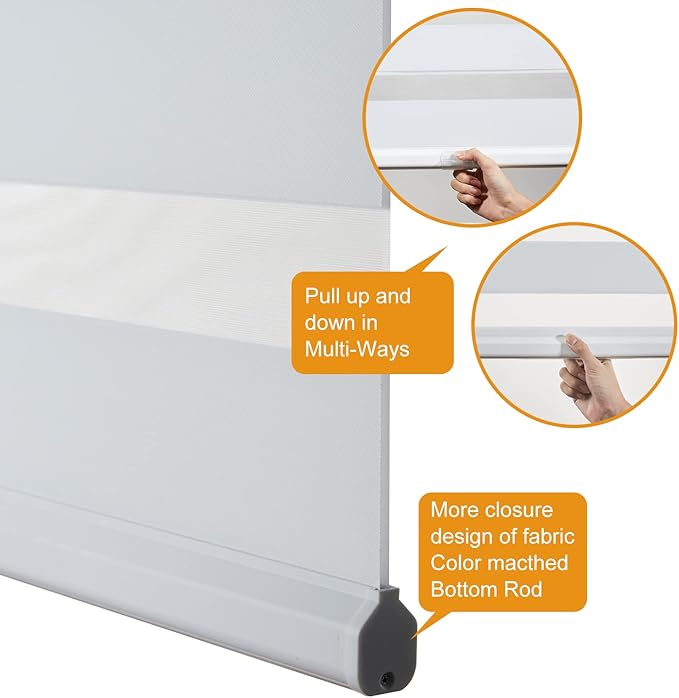 Persilux Cordless Zebra Roller Window Shades Free-Stop Roller Blinds (32" W X 72" H, White) Light Control for Day and Night, Light Filtering Sheer Roler Shades for Windows, Easy to Install