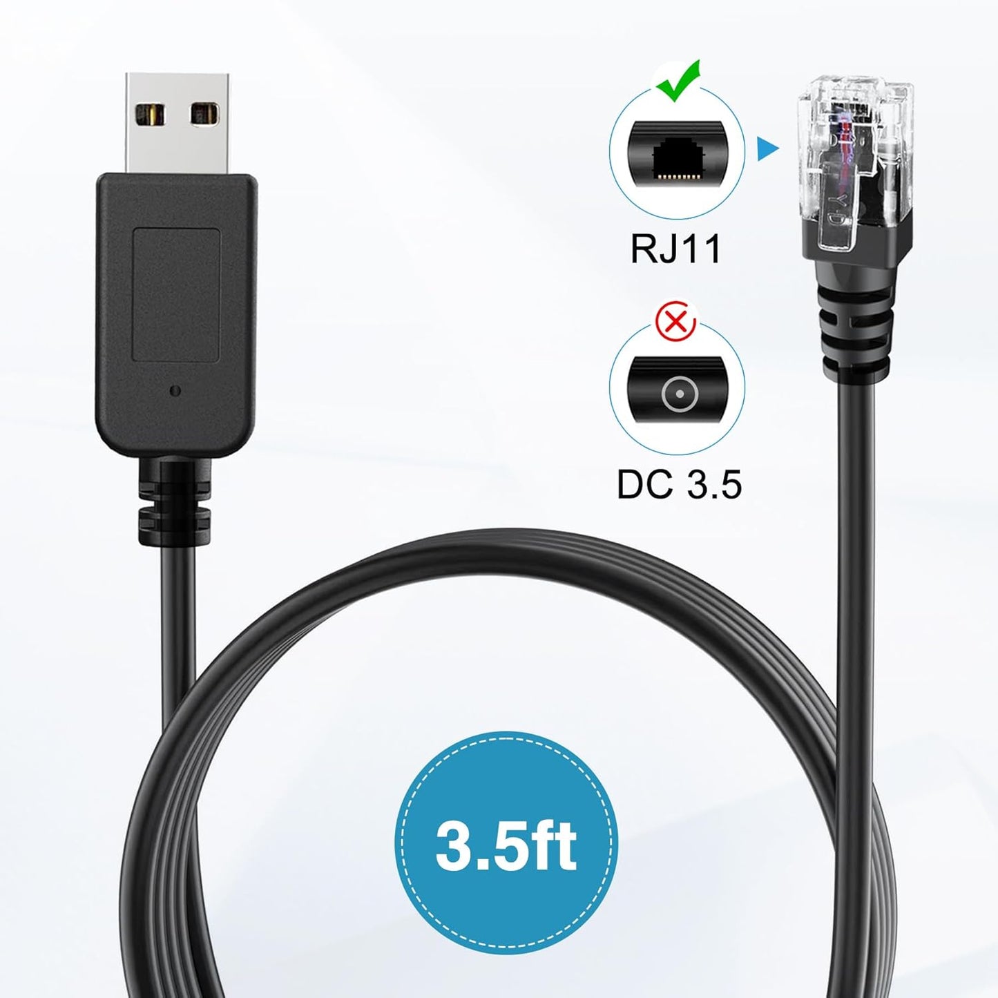 Radar Detector Cable, USB to RJ11 Plug,Replacement Radar Detectors Power Cable for Escort MAX 360 Unide R1 R3 R4 DFR8 DFR9 Passport 9500i Radenso XP Beltronics STI Radar Detectorr(RJ11-9.84ft)