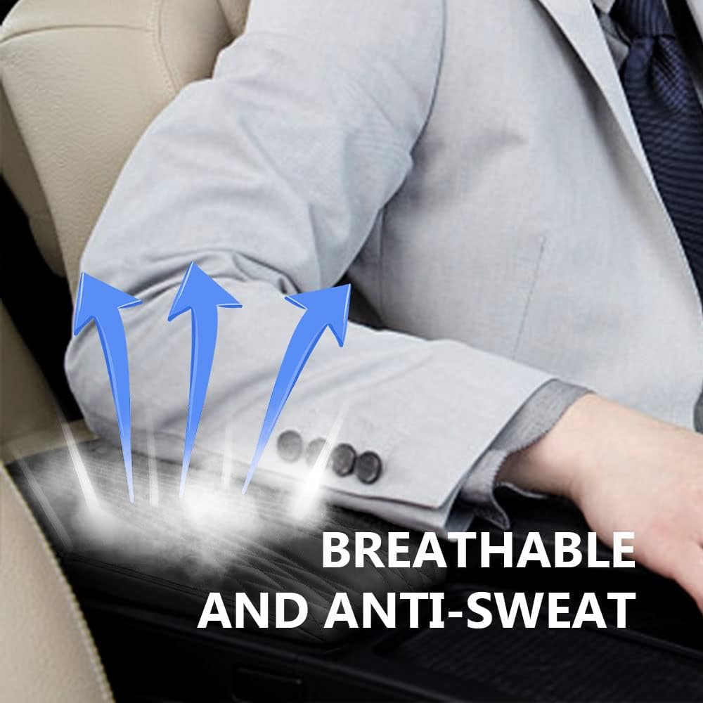 2025 Upgrade Universal Style Memory Cotton Car Armrest Box Pad,New Leather Car Armrest Box Pad Car Center Console Cover Pad,Vehicle Seat Box Cushion Protector for SUV Truck (Coffee, Wave Pattern)