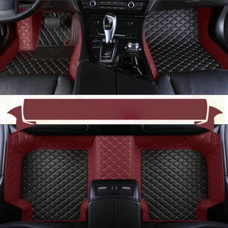 TAHALICustom Colors Car Floor Mats Black Pink for 99.9% Sedan SUV Sports， All-Weather Liners Car Floor mat，Luxury Leather Automotive Floor Mats (Black Wine red-,3D Floor Mats)
