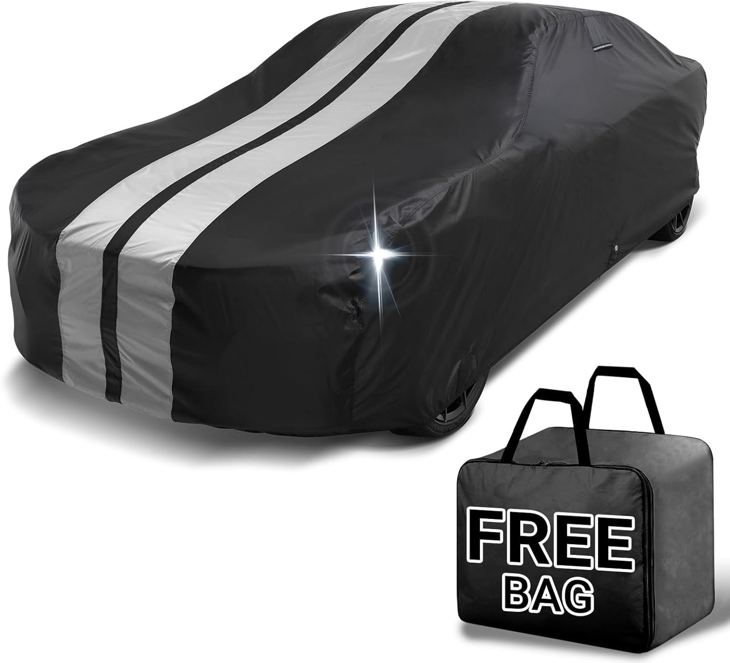 iCarCover Custom Car Cover for Buick Park Avenue (1991-1996) Waterproof All-Weather Rain Snow UV Sun Protector Full Exterior Indoor Outdoor Car Cover (Stripe - Black/Gray)