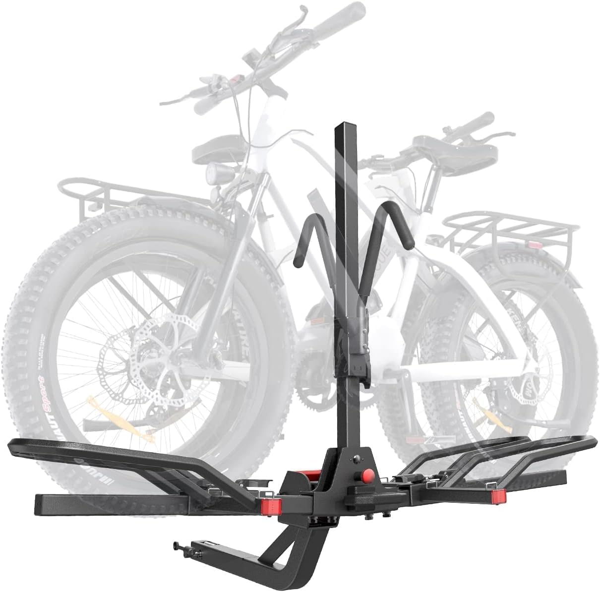 KYX 220 lb Hitch Mounted E-Bike Rack, 2-Bike Rack Hitch Mount Platform Style for Cars Trucks SUVs Minivans, fits MTB Gravel Road Bike with Up to 5-inch Fat Tire Carrier Rack - 2" Hitch Receiver