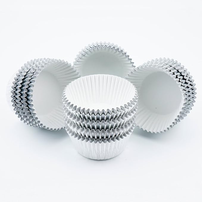 Gifbera Mini Foil Baking Cups Silver, 300-Count Bright Foil Paper Silver Cupcake Liners Mini Size