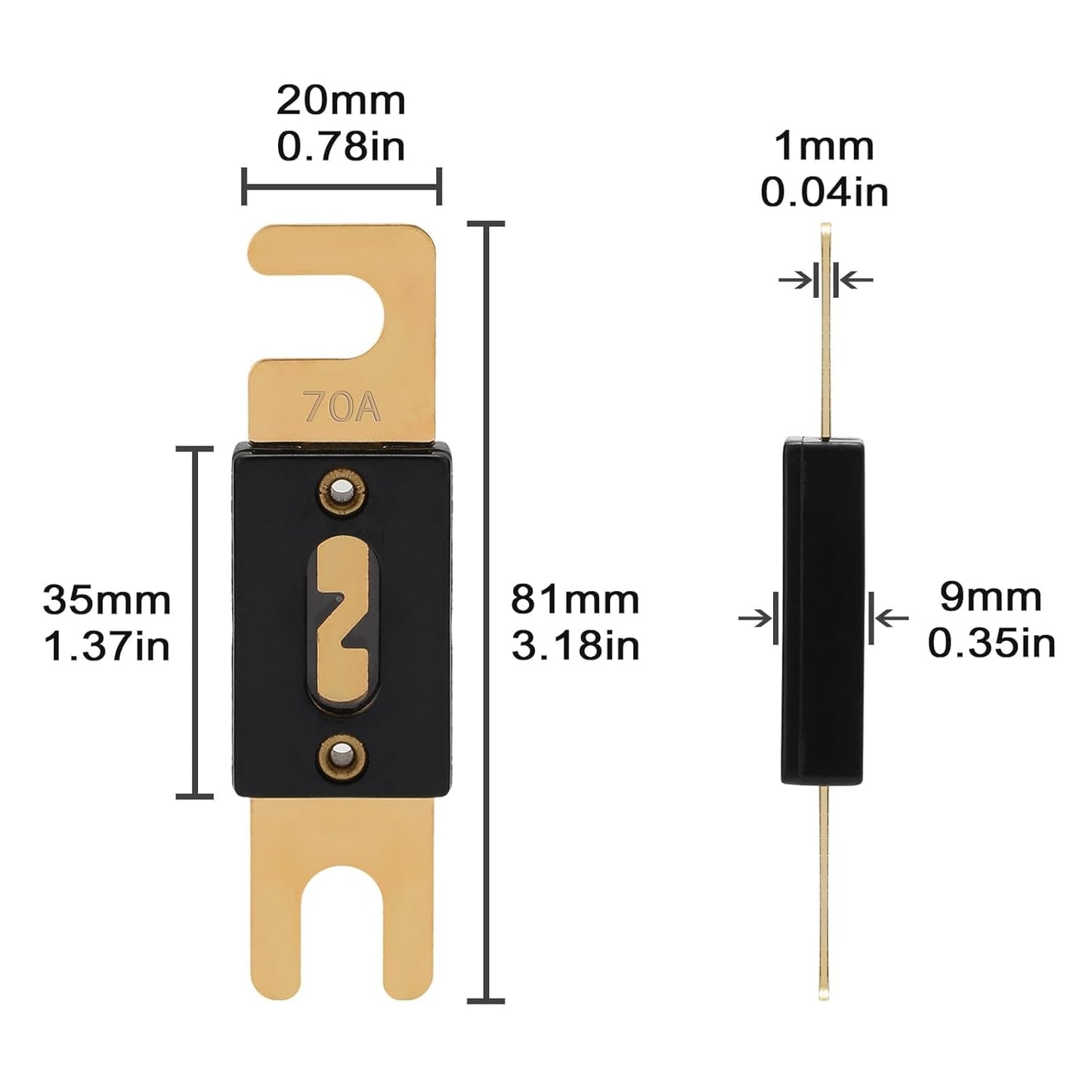 70A ANL Fuse 70 Amp Inline Blade Fuses 32V for Car Audio Inverter Automotive Stereo (Pack of 3 pcs)