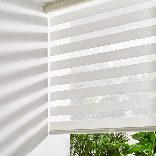 Persilux Cordless Zebra Blinds for Windows Free-Stop Roller Windows Shades (35" W X 64" H, Cream) Dual Layer Light Control for Day and Night, Light Filtering Sheer Shades for Home, Easy to Install