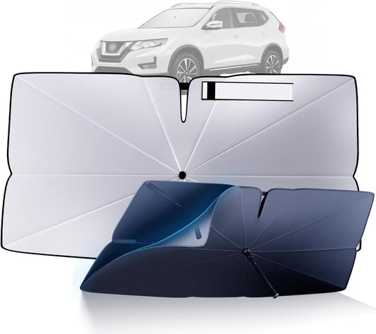 Windshield Sun Shade Umbrella: Custom Fit for 2014-2020 Nissan Rogue S/SV/SL (T32) - Double Thickened Foldable Front Window Sunshade, Superior UV & Heat Protection, Keeps Compact Crossover SUV Cool
