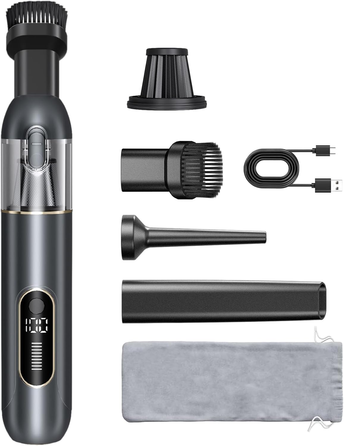 4-in-1 Handheld Cordless Car Vacuum – 19000PA, Brushless Motor, 2-in-1 Blow & Suction, Dual Modes, Type-C, Mini & Portable for Car, Home, Office, Keyboard Cleaning