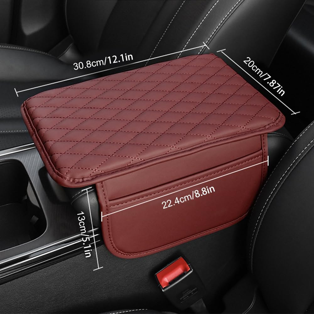 Memory Cotton Leather Car Armrest Box Pad, 2025 New Universal Style Memory Cotton Car Armrest Box Pad, Upgrade Vehicle Seat Box Cushion Protector for SUV Truck (Khaki)