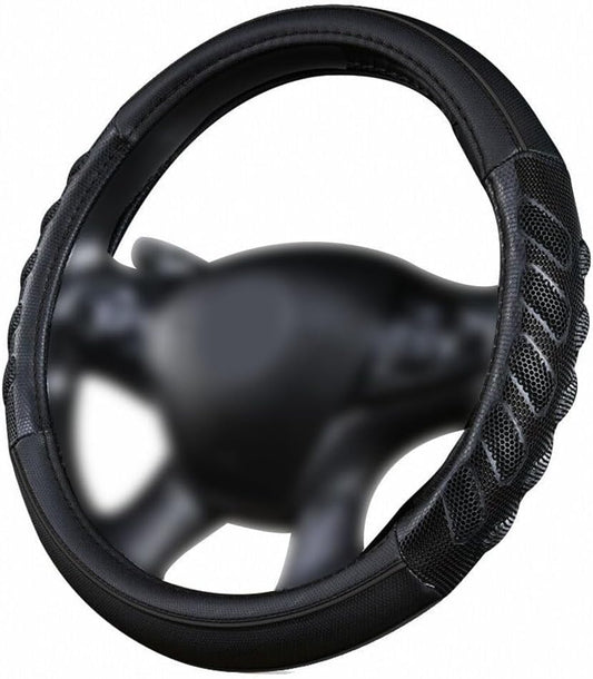 Flying Banner car Steering Wheel Cover Faux Leather Massage Universal fit 3D Honeycomb Hole Anti-Slip Sporty 15 Inches (Black Black)