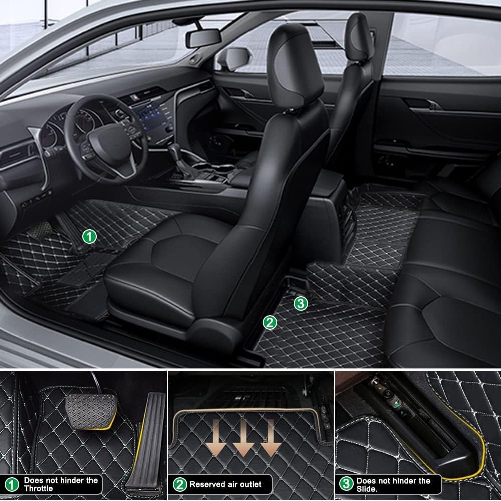 Customized Personalized Car Mats - All Weather Men's and Women's Floor mats Suitable for 99% of vehiclesPads Protection Non-Slip Leather Floor Liners (Red and Black Stripes)