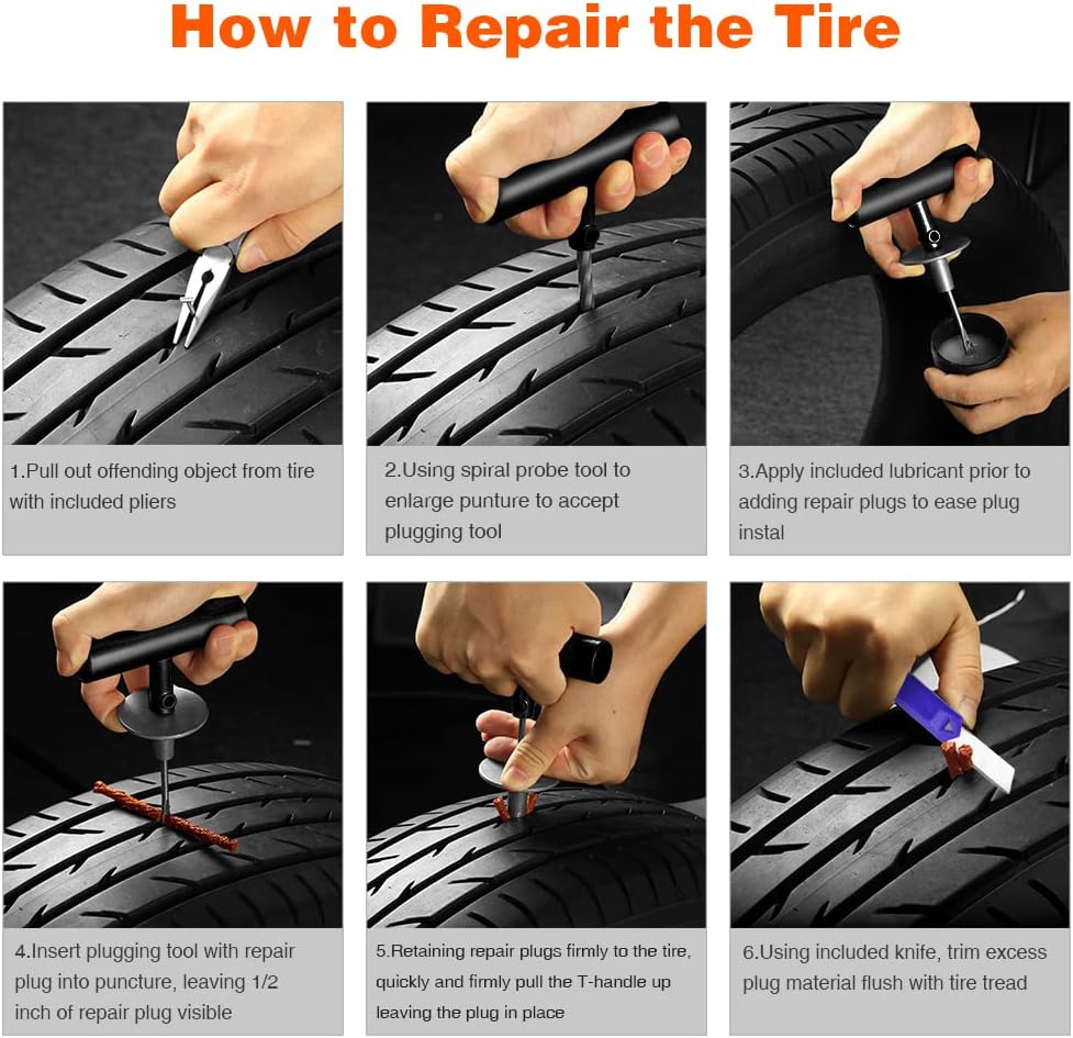 Tire Repair Kit - 68pcs Heavy Duty Tire Plug Kit, Universal Tire Repair Tools to Fix Punctures and Plug Flats Patch Kit for car Motorcycle, Truck, ARB，ATV, Tractor, RV, SUV, Trailer