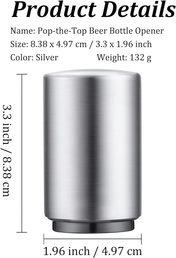 6 Pack Premium Beer Bottle Opener (Silver), Automatic Bottle Openers, Stainless Steel Push Down Beer Opener, No Damage to Bottle Cap, Portable Pop the Top Bottle Opener for Home Bars Camping Party