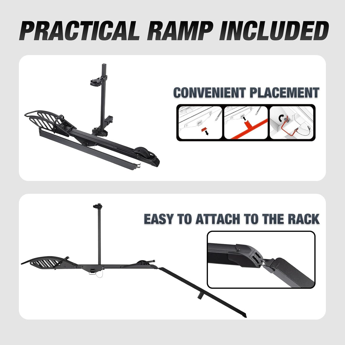Sole R 1-Bike Rack, Hitch-Mount Platform E-Bike Rack with Ramp, 100 lbs Capacity, Fits Car, SUV, Truck, RV, Van with 2-Inch Receiver and Up to 5-Inch Fat Tires Bicycle