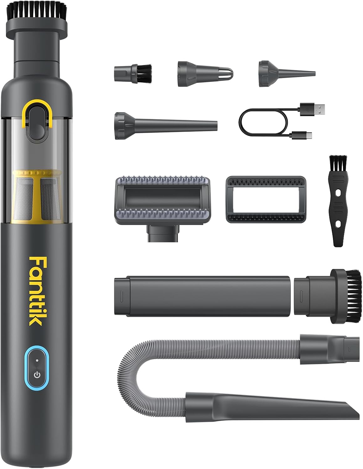 Fanttik Slim V8 APEX Car Vacuum, 4-in-1 Portable Mini Cordless Vacuum with 19000pa Suction Power, Type-C Charge, 2 Suction Modes, Handheld Vacuum for Car, Office Desk, Keyboards (Gray)