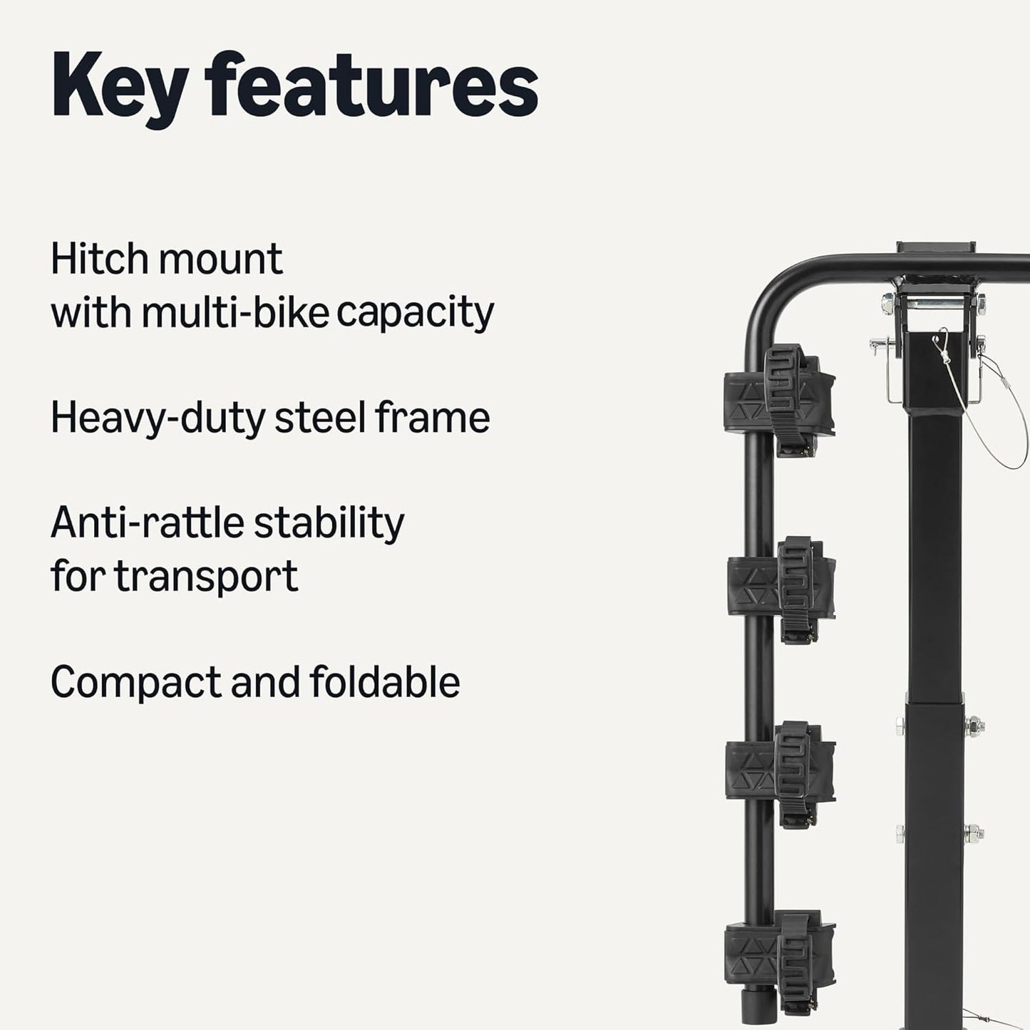Amazon Basics 4-Bike Hitch Rack with 2" Hitch for Car, SUV and Truck, Foldable Steel Frame with Anti-Rattle Design