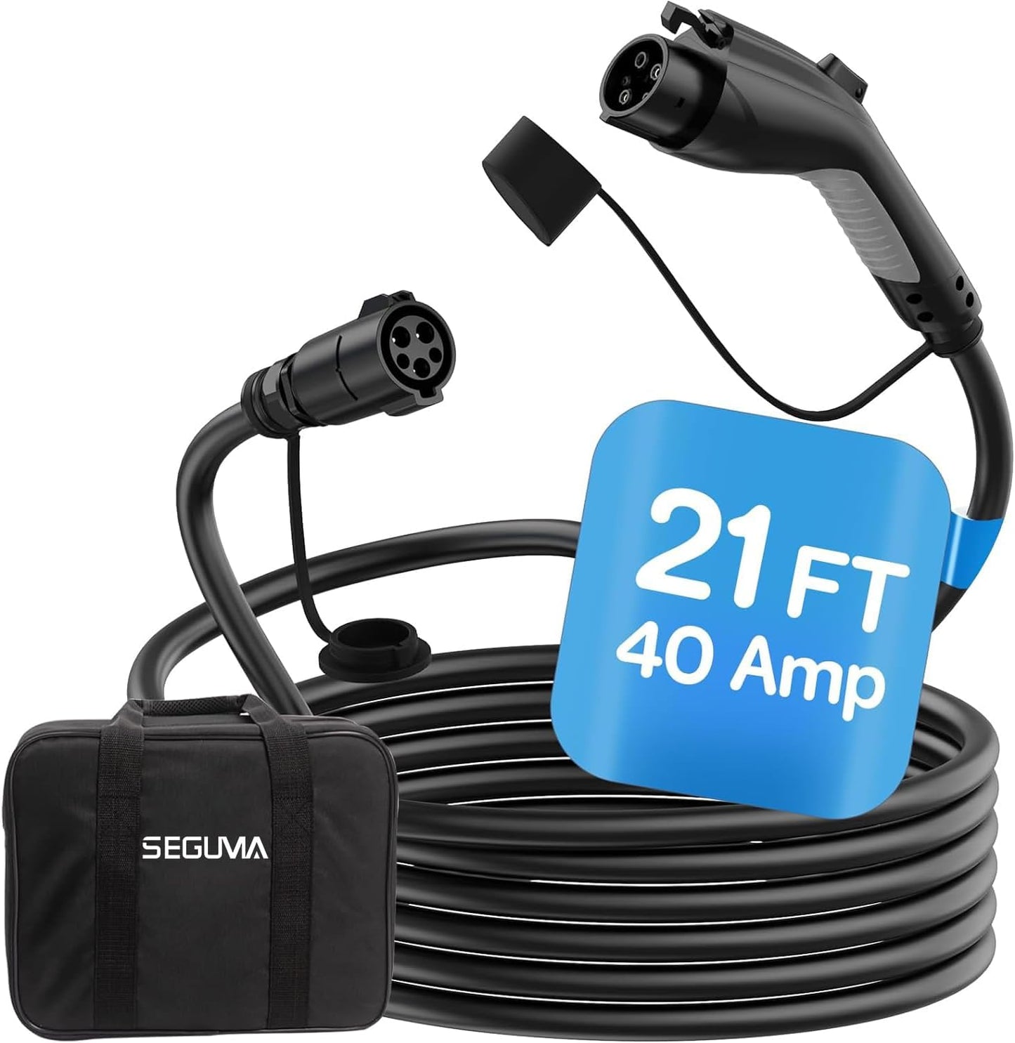 EV Charger Extension Cable, 21ft 40Amp J1772 Extension Cable Compatible with 110V-240V SAE J1772 EV Chargers, Suitable for J1772 EVs/PHEVs, Level 1/ Level 2 IP66 Car Charger Extension Cord with Bag