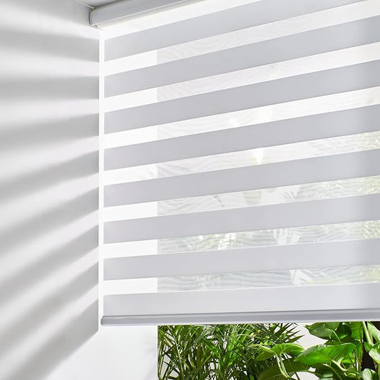 Persilux Zebra Blinds for Windows Cordless Blinds & Shades (15" W x 64" H, White) Free-Stop Roller Window Shades, Light Filtering Roller Shades for Windows, Light Control for Day and Night