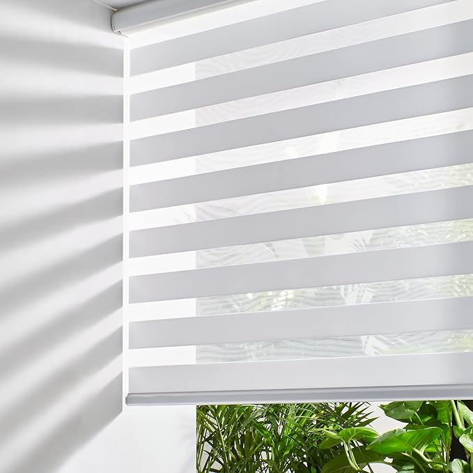 Persilux Cordless Zebra Blinds for Indoor Windows, Free-Stop Zebra Blinds Cordless, Light Filtering Sheer Shades Dual Layer for Day and Night, Zebra Roller Shades for Home (36.5" W X 47" H, White)